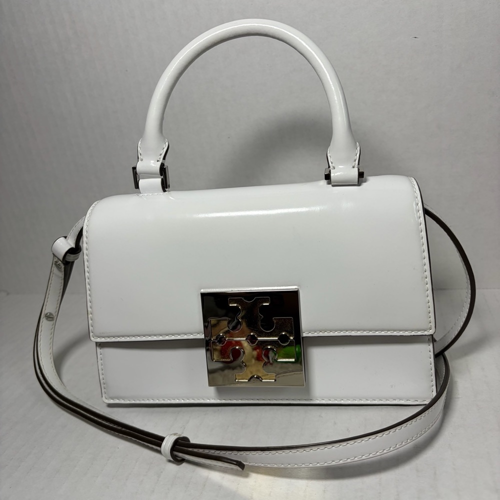 Tory Burch BON BON SPAZZOLATO MINI TOP-HANDLE BAG White